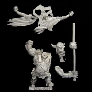 A photo of a Orcs and Goblins Standard Bearer Warhammer miniature