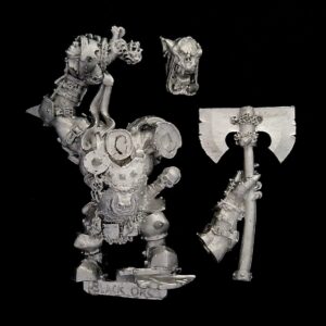 A photo of a Orcs and Goblins Grimgor Ironhide Black Orc Warboss Warhammer miniature