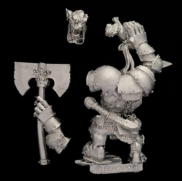 A photo of a Orcs and Goblins Grimgor Ironhide Black Orc Warboss Warhammer miniature