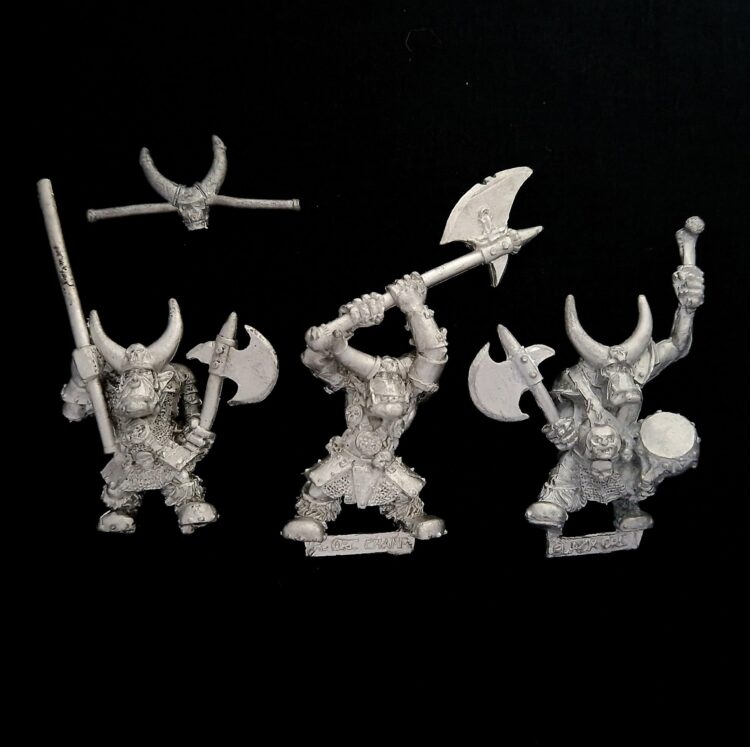 A photo of Orcs and Goblins Black Orcs Command Warhammer miniatures