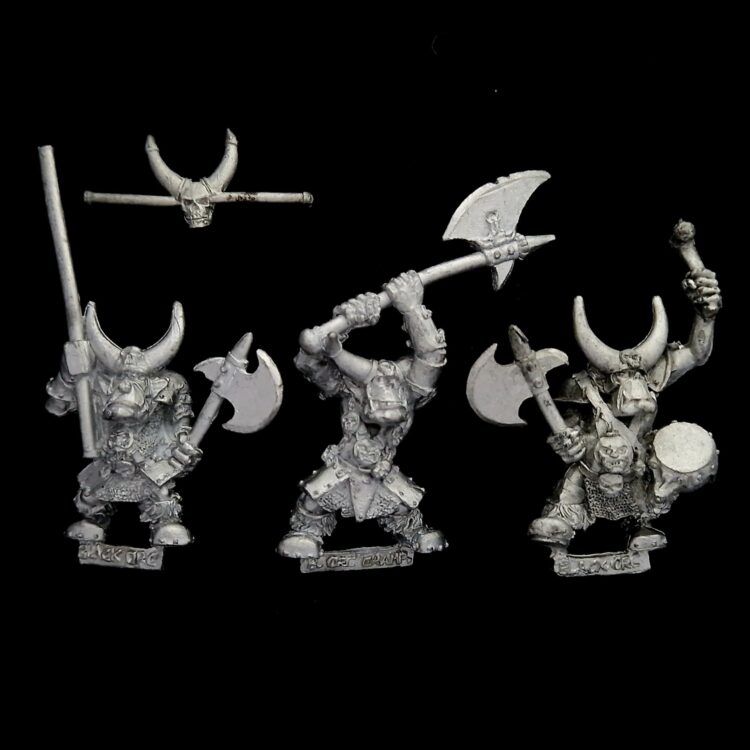 A photo of Orcs and Goblins Black Orcs Command Warhammer miniatures