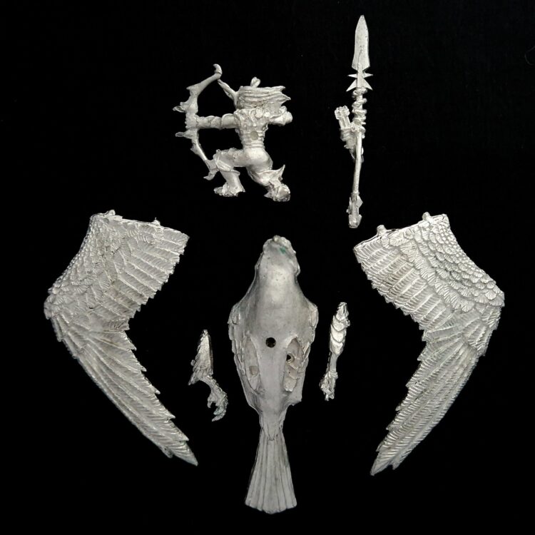 A photo of a Wood Elves Warhawk Rider Warhammer miniature