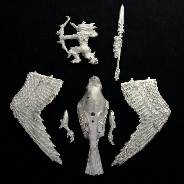 A photo of a Wood Elves Warhawk Rider Warhammer miniature