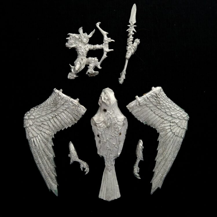 A photo of a Wood Elves Warhawk Rider Warhammer miniature