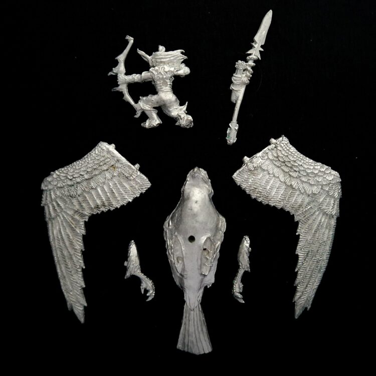 A photo of a Wood Elves Warhawk Rider Warhammer miniature