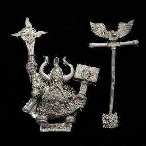 A photo of a Dwarf Runelord Kragg the Grim Warhammer miniature