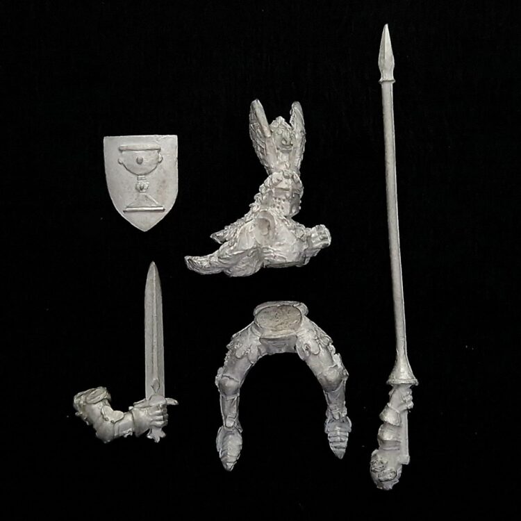 A photo of a Bretonnia Hero on Pegasus Warhammer miniature