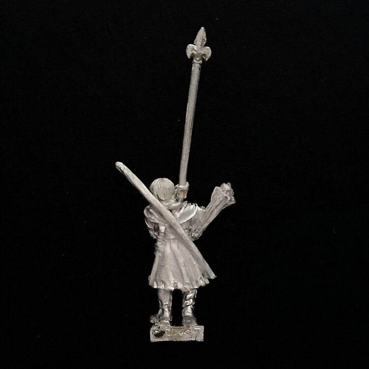 A photo of a Bretonnia Squires with Bows Standard Bearer Warhammer miniature