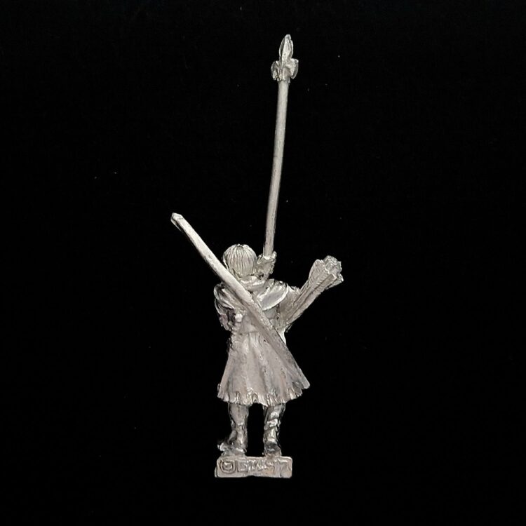A photo of a Bretonnia Squires with Bows Standard Bearer Warhammer miniature