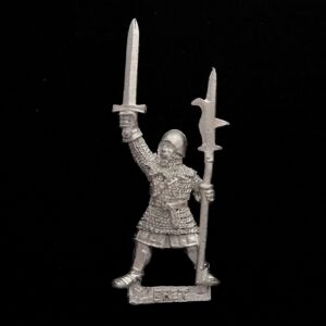 A photo of a Bretonnia Men at Arms Halbediers Champion Warhammer miniature