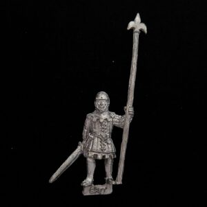 A photo of a Bretonnia Bowmen Standard Bearer Warhammer miniature