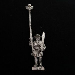 A photo of a Bretonnia Men at Arms Standard Bearer Warhammer miniature