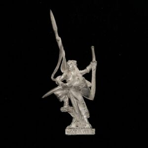 A photo of a Wood Elves Wardancer Musician Warhammer miniature