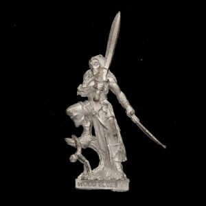 A photo of a Wood Elves Wardancer Champion Warhammer miniature