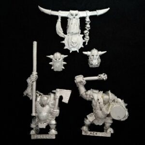 A photo of Orcs and Goblins Black Orcs Command Warhammer miniatures