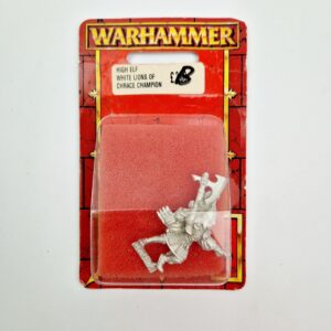 A photo of a High Elves White Lions of Chrace Champion Warhammer Miniature