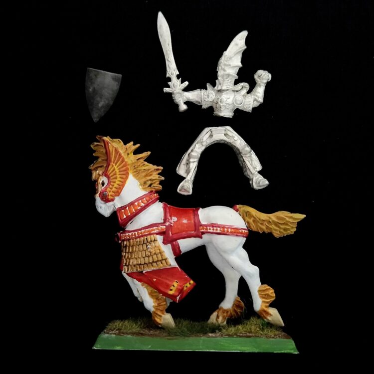 A photo of a High Elves Mounted Hero Ardath Warhammer Miniature