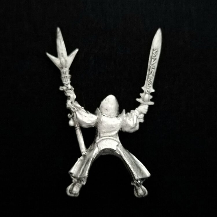 A photo of a High Elves Mounted Mage Warhammer miniature