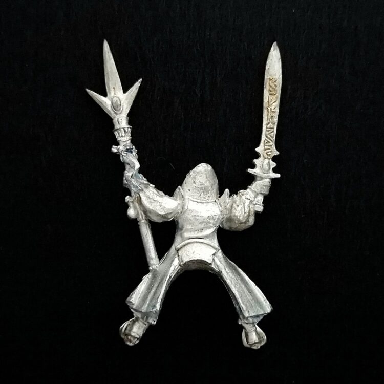 A photo of a High Elves Mounted Mage Warhammer miniature