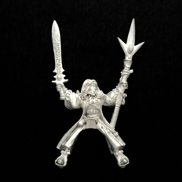 A photo of a High Elves Mounted Mage Warhammer miniature