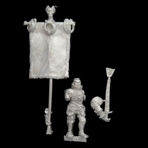 A photo of a The Empire Battle Standard Bearer Warhammer miniature