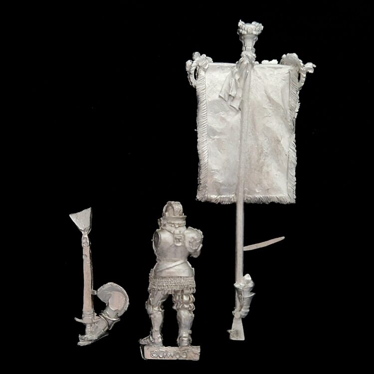 A photo of a The Empire Battle Standard Bearer Warhammer miniature