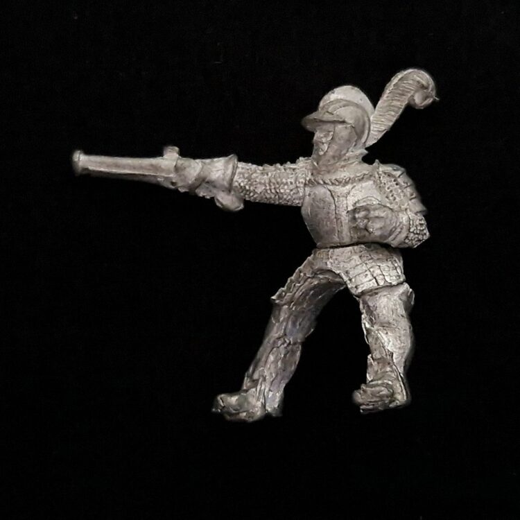 A photo of a The Empire Imperial Pistolier Warhammer miniature