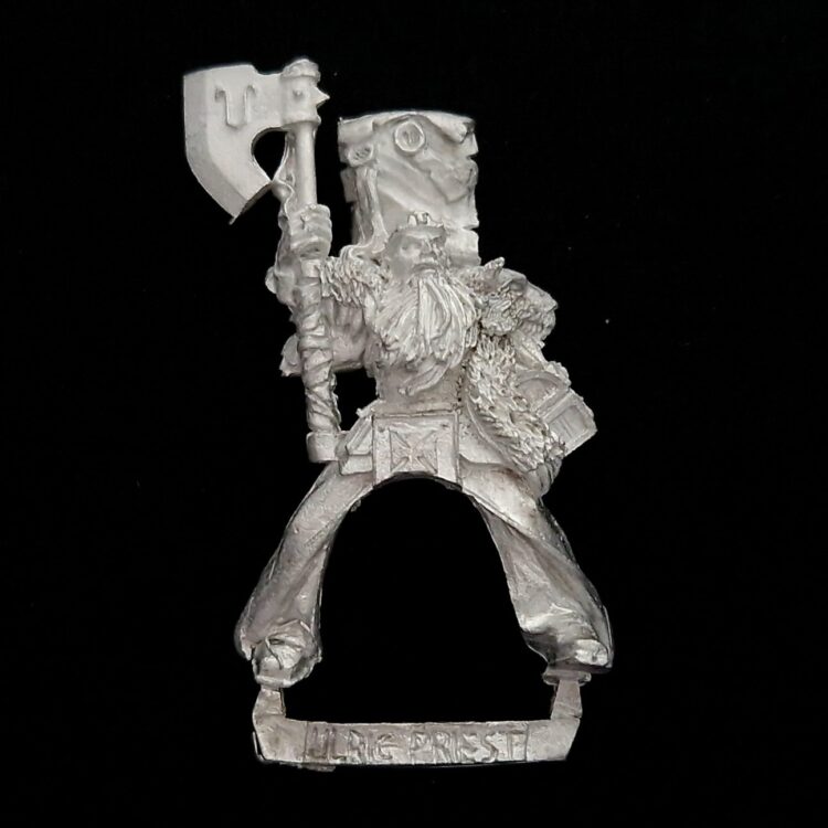 A photo of a The Empire Warrior Priest Ulric Mounted Warhammer miniature