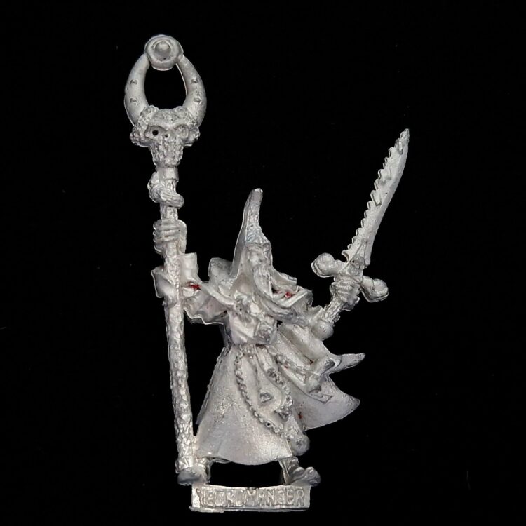 A photo of a Undead Necromancer Warhammer miniature