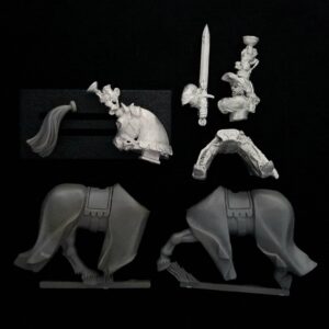 A photo of a Bretonnian Grail Knight Hero With Two Handed Sword Warhammer miniature