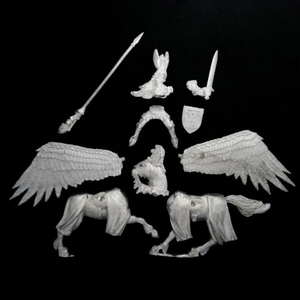 A photo of a Bretonnia Hero on Pegasus Warhammer miniature