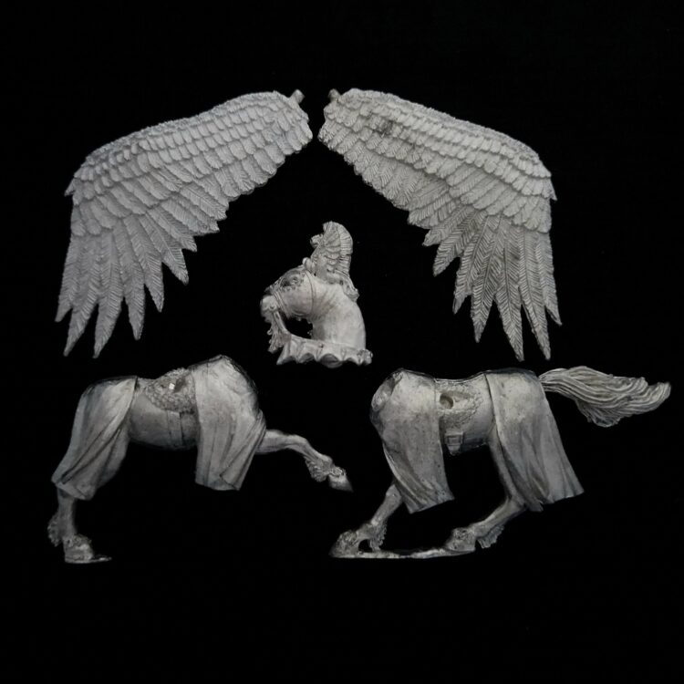 A photo of a Bretonnia Hero on Pegasus Warhammer miniature