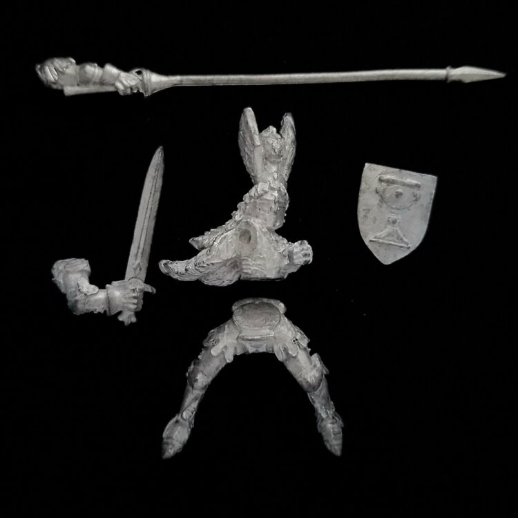 A photo of a Bretonnia Hero on Pegasus Warhammer miniature