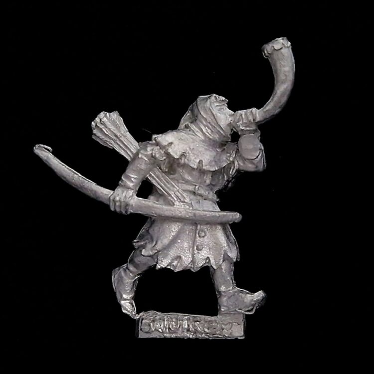 A photo of a Bretonnia Squires with Bows Musician Warhammer miniature