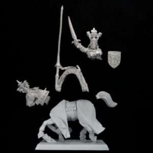 A photo of a Bretonnia Grail Knight Champion Warhammer miniature