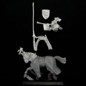 A photo of a Bretonnia Grail Knight Musician Warhammer miniature