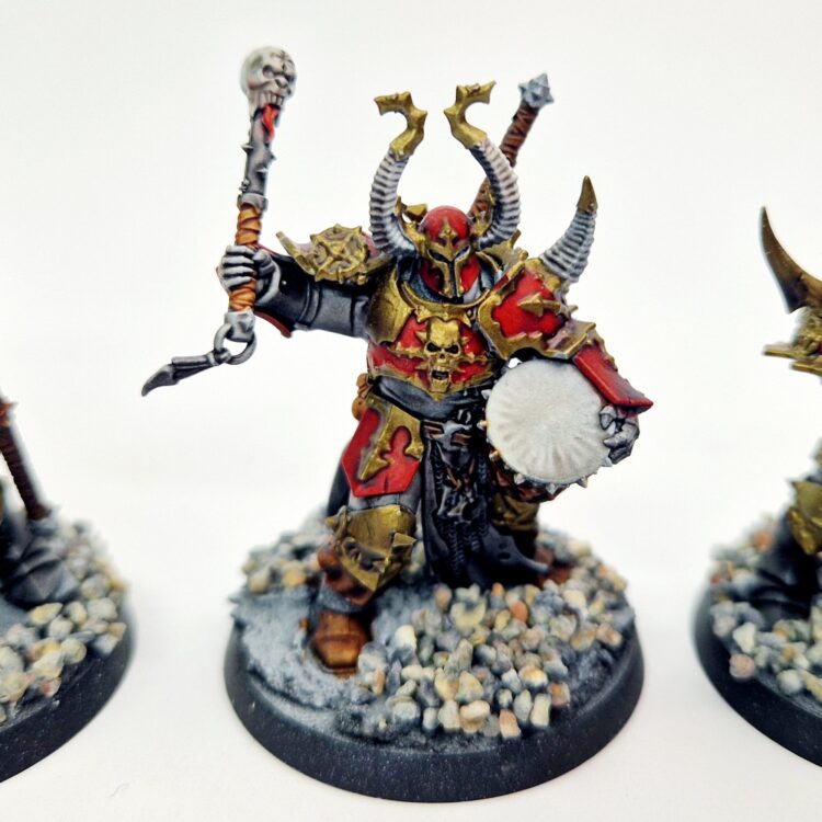 A photo of Chaos Slaves to Darkness Chosen Warhammer miniatures