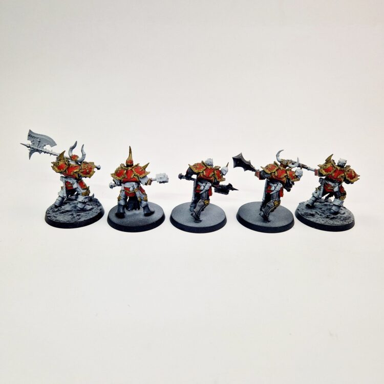 A photo of Chaos Slaves to Darkness Chosen Warhammer miniatures