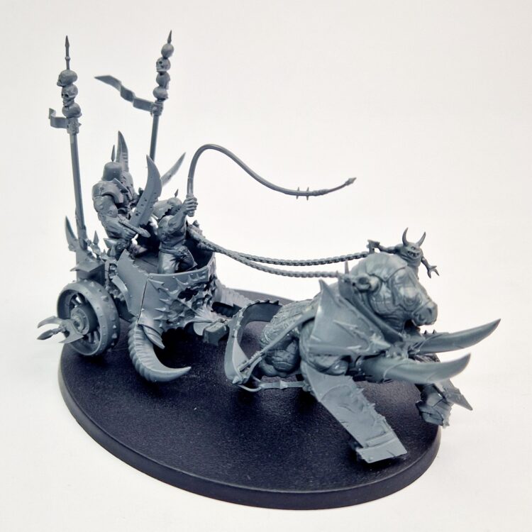 A photo of a Chaos Slaves to Darkness Gorebeast Chariot Warhammer miniature