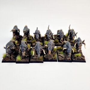 A photo of Beastmen Chaos Warhounds Warhammer miniatures