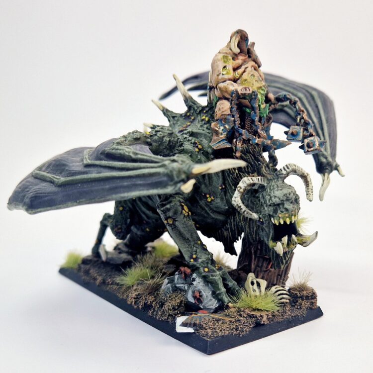 A photo of a Chaos Daemons Plague Lord on Jabberslythe Warhammer miniature