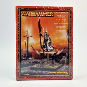 A photo of a Warriors of Chaos Lord of Tzeentch Warhammer miniature