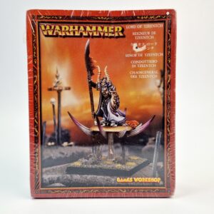 A photo of a Warriors of Chaos Lord of Tzeentch Warhammer miniature