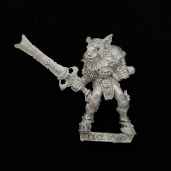 A photo of a Chaos Warriors Champion of Khorne Warhammer miniature