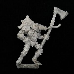 A photo of a Warriors of Chaos Champion of Slaanesh Warhammer miniature
