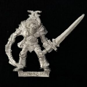 A photo of a Warriors of Chaos Champion of Khorne Warhammer miniature