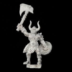 A photo of a Warriors of Chaos Limited Edition Marauder Champion Warhammer miniature