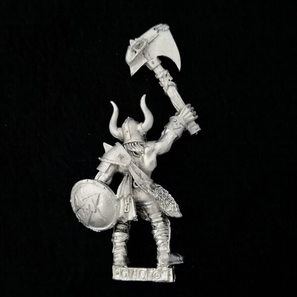 A photo of a Warriors of Chaos Limited Edition Marauder Champion Warhammer miniature