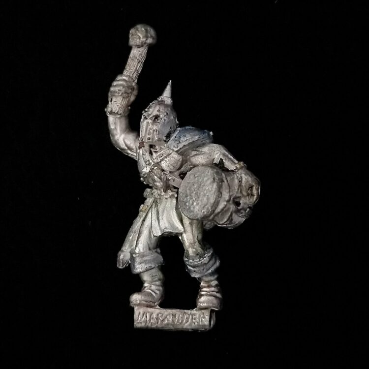 A photo of a Chaos Warriors Marauder Musician Warhammer miniature