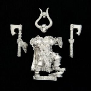 A photo of a Warriors of Chaos Undivided Champion Warhammer miniature